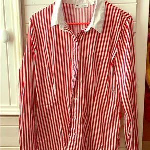 Collard Red Stripe Blouse; Button Down